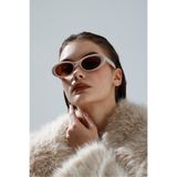 miii Off-White Cat Eye Krem Kahve Çerçeveli Yuvarlak Formlu Güneş Gözlüğü Uv Korumalı