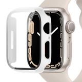Miimall Apple Watch 9/8/7 serisi ile uyumlu, 45 mm 41 mm cam ekran koruyuculu kılıf, ultra ince PC koruyucu kılıf, tam koruma, çizilmeye karşı dayanıklı, ekran koruyucu folyo, iWatch 45 mm için, beyaz