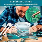 MIIQ2 Mııq2 Işıklı Masa Üstü Büyüteç 8x - LED Işıklı Akrobat Kollu Magnifier Büyüteçli Okuma ve Çalışma Lambası (3 Işık Modlu, USB Kumandalı) - 102-Beyaz