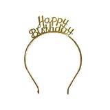 MIKA Gold Renk Happy Birthday Yazılı Taç, Doğum Günü Parti Aksesuarı, Mika Tasarım Baş Bandı