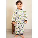 Mika Kids Lacivert Biyeli Dinozor Desenli Erkek Çocuk Uyku Tulumu - Beyaz - 4 - 5 Yaş