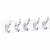 MİKA KRİSTAL PLASTİK Şeffaf Askı, PVC Yapışkanlı Montaj, 6.4x29.3 cm, 5 Kollu 6.2 cm