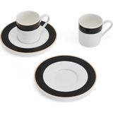 Mikasa Luxe Deco 2li 100ML Espresso Fincan ve Tabak Seti - Siyah - Beyaz