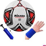 MIKASA Regateador Sentetik Deri Halı Saha Futbol Topu 5 Numara El Dikişli + Pompa + Havlu Bileklik