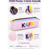 Mikasso 01109 Pembe Üç Gözlü Renkli Fermuar Su Geçirmez Bondit Kumaş Peluş Baskılı Kalem Kutusu Kalemlik - Çok Renkli
