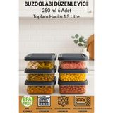 Mikasso 0,25 Litre 6 Adet Buzdolabı Düzenleyici Organizer Mikrodalgaya Uygun Difriz Saklama Kabı Toplam 1,5
