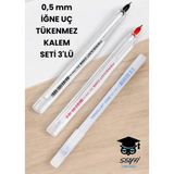 Mikasso 0,5 mm Iğne Uç Tükenmez Kalem Seti 3'lü Siyah - Çok Renkli