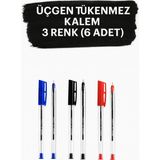 Mikasso 1.0 mm Üçgen Gövdeli Tükenmez Kalem Seti (Mavi, Siyah, Kırmızı) 6'lı Paket Çok Renkli Tehlikeli Deği