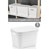 Mikasso 1 Adet Kapaklı Dekoratif Piramit Saklama Kutusu - Dolap Düzenleyici Organizer Kutu 5 Litre Beyaz Pla