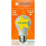 Mikasso (1 Adet) Osaka 12VOLT 10W (75W) Beyaz Işık (6500K) E27 Duylu (Kalın Duy) LED Ampul