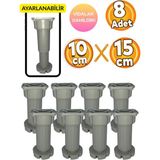 Mikasso 10-15CM Ayarlı Mobilya Ayağı | Baza, Mutfak Banyo Dolabı, Koltuk/kanepe Yüksek Ayak - 8 Adet Gri