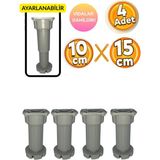 Mikasso 10-15CM Ayarlı Mobilya Ayağı | Baza, Mutfak Banyo Dolabı, Koltuk/kanepe Yüksek Ayak Gri