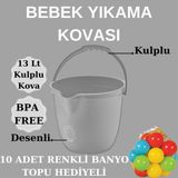 Mikasso 10 Adet Renkli Top Hediyeli Bebek Yıkama Banyo Kovası Gri - Çok Renkli