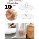 Mikasso 10 Adet Yapışkanlı Kristal Kulp Tutma Kolu Askı Dolap, Ayna, Kapak Çekme Kulpu Topuz