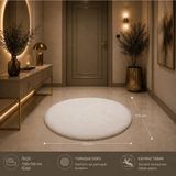 Mikasso 100 cm Oval Peluş Halı Tavşan Tüyü Premium Polyester Kalın (15 mm +) Beyaz - Çok Renkli