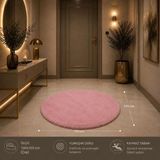 Mikasso 100 cm Oval Peluş Halı Tavşan Tüyü Premium Polyester Makine Halısı Dot Kalın (12 mm +) Pembe Saçaksı - Çok Renkli