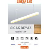 Mikasso 100CM 40W Beyaz Kasa Linear LED |sıcak Beyaz 3000K|OFIS, Mağaza, Ev, Otel, Plaza, Hastane Aydınlatma - Çok Renkli