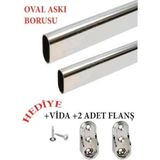 Mikasso 100CM Oval Krom Parlak Gardırop Askı Borusu 2 Adet Flanş Hediyesi