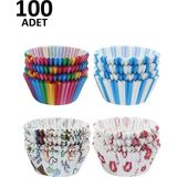 Mikasso 100'LÜ Muffin Kağıdı Kek Kalıbı Desenli Silikon Çok Renkli