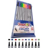 Mikasso 10'lu Fineliner 04MM Uçlu Globox Smart Kids Keçe Uçlu Renkli Pvc Kalem Set Çok Renkli