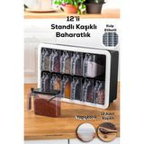 Mikasso 1165 Kendinden Yapışkanlı Standlı Etiketli 12 Li Baharatlık Seti Takımı Saklama Kabı Baharatlık Sert