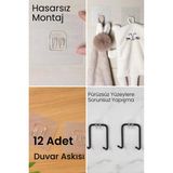Mikasso 12 Adet Güçlü Çerçeve Askısı Yapışkanlı Raf Tutucu Banyo Askı Kanca Plastik Şeffaf Cn