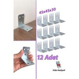 Mikasso 12 Adet Mobilya Eşya Dolap Duvar Sabitleyici Köşe Bağlantı L Demir Gönye Deprem Güvenliği 45x45x30mm
