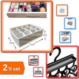 Mikasso 12 Bölmeli Çekmece Düzenleyici + Kravat ve Şal Askısı - Pratik Çözüm - 2li Set W2F4D2 Plastik - Çok Renkli
