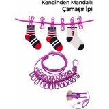Mikasso 12 Mandallı Taşınabilir Elastik Çamaşır Ipi 185-330 cm Uzunluk Pratik Çamaşır Asma Ipi 2