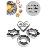 Mikasso 12 Parça Metal Kurabiye Kalıbı Metal Gri