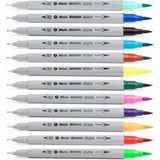 Mikasso 12'li Çift Taraflı Keçeli Kalem Seti - Brushpen ve Fineliner Glb Turuncu - Çok Renkli