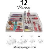 Mikasso 12'li Dolap Içi - Çekmece Içi Takı Makyaj Düzenleyici Organizer Plastik Beyaz Bölmesiz - Çok Renkli