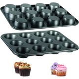 Mikasso 12'li Muffin Kalıbı Cupcake Kapsülü Fırın Mini Kek Browni Kek Kabı Yanmaz Yapışmaz Karbon Çelik Siya