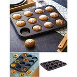 Mikasso 12’li Muffin Kek Kalıbı – Dayanıklı, Çok Amaçlı Fırın Kalıbı Çelik Siyah