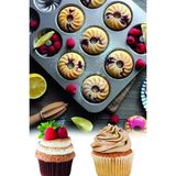 Mikasso 12'li Yanmaz Yapışmaz Silikon Muffin Kalıbı Cupcake Mini Kek Pişirme Fırın Kalıp Karbon Çelik Siyah