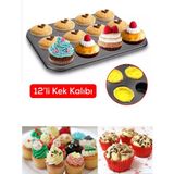 Mikasso 12'li Yapışmaz Muffin Cupcake Kek Kalıbı Karbon Çelik Siyah