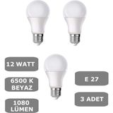 Mikasso 12W E27 LED Ampul 6500K Beyaz Işık (1080 Lümen) (3 Adet)
