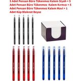 Mikasso 15 Adet Pensan Mavi - Kırmızı - Siyah Büro Tükenmez Kalem - 1 Adet Bloknot Beyaz Ofis Seti Çok Renkl - Çok Renkli