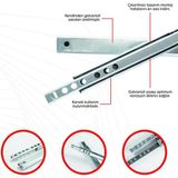 Mikasso 17 mm 40,6cm Gömme Ince Teleskopik Bilyeli Dolap Çekmece Rayı Gri