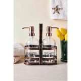 Mikasso 18052 Rame Metal Standlı 2li Sıvı Sabunluk 500ML Cam Beyaz - Çok Renkli