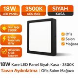 Mikasso 18W Kare LED Panel Siyah Kasa – 3500K Gün Işığı Tavan Aydınlatma | Ofis Salon Mağaza