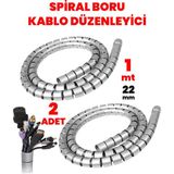 Mikasso 2 Adet 22 mm Gri 1 Metre Spiral Kablo Toplayıcı, Boru Tipi Kablo Düzenleyici, Kablo Kanalı