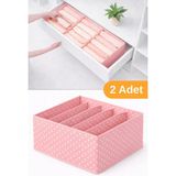 Mikasso 2 Adet - 5 Bölmeli Dolap ve Çekmece Içi Düzenleyici Saklama Kutusu Organizer - Pembe Benekli Kumaş 3