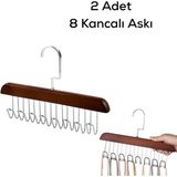 Mikasso 2 Adet 8 Kancalı Kahverengi Ahşap Elbise Eşarp Kravat Kemer Çanta Askısı MIT1220 Ahşap Kahverengi Cn