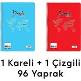 Mikasso 2 Adet 96 Yaprak Spiralli Kaliteli Defter Seti - Kareli ve Çizgili Sert Spiralli Kareli 96 Yaprak Bü - Çok Renkli