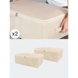 Mikasso 2 Adet Büyük Boy Krem Çizgi Desenli Baza Altı Düzenleyici Hurç Seti 60X40X20 cm Polipropilen 60 x 20
