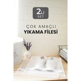 Mikasso 2 Adet Çamaşır Yıkama Filesi Beyaz Fermuarlı Bölmeli Ayakkabı Yıkama Filesi Torba File