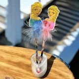 Mikasso 2 Adet Frozen Elsa Tüylü Kurşun Kalem Mavi - Çok Renkli