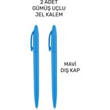 Mikasso 2 Adet Jel Kalem - Anı Defteri Kalemi - Albüm Kalemi - Gümüş Jel Kalem - Mavi Kab - Çok Renkli