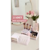 Mikasso 2 Adet Make-Up Şeffaf 2 Çekmeceli Makyaj Düzenleyici - Kozmetik Standı Ruj Kalem Organizer Plastik B - Çok Renkli